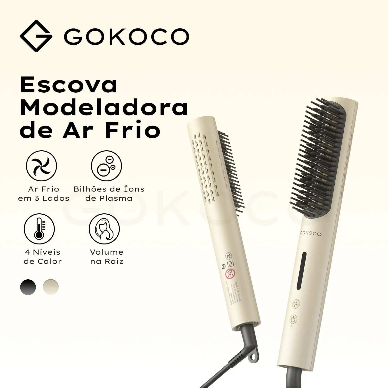 GOKOCO Escova Modeladora com Ar Frio – Seca, Modela e Reduz o Frizz