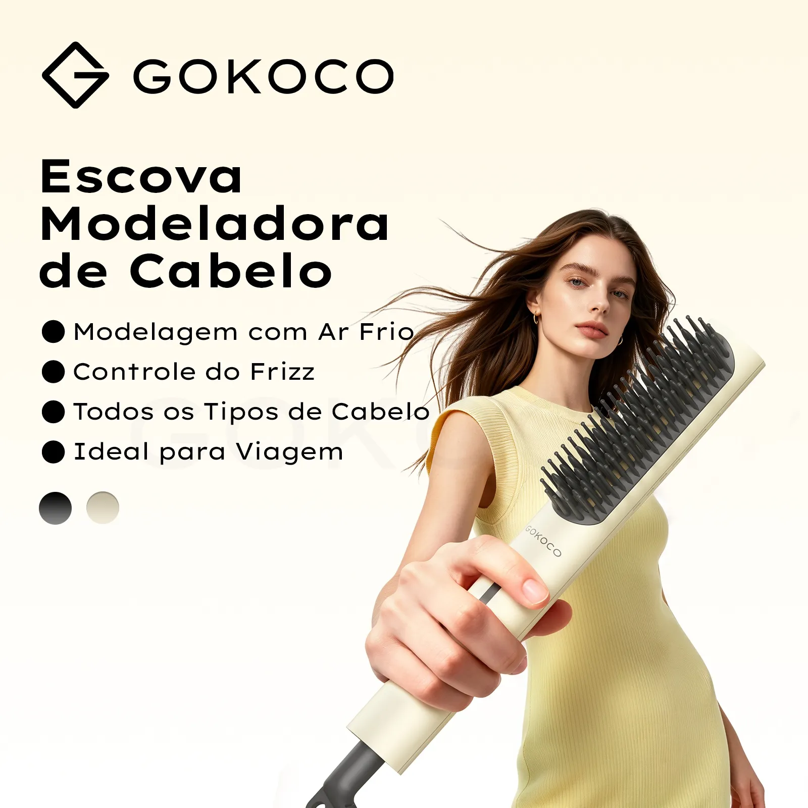 GOKOCO Escova Modeladora com Ar Frio – Seca, Modela e Reduz o Frizz