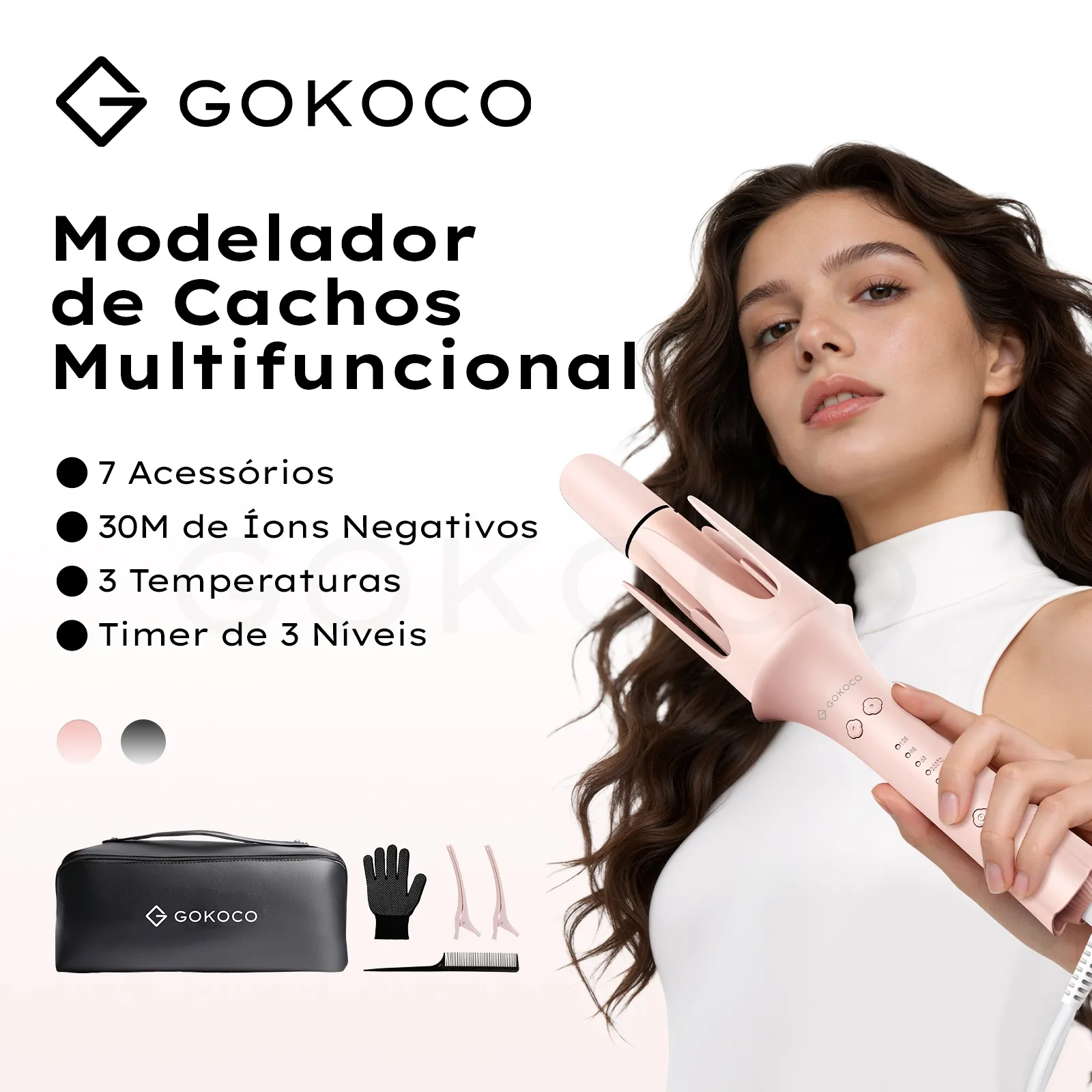 GOKOCO Modelador de Cachos 7 em 1 Bivolt | Ondas e Cachos Perfeitos em Minutos
